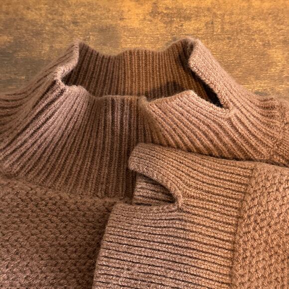 Uniqlo J Jil Sander 100 Wool Cable Chunky Knit Sweater XL Brown Mock Neck EUC - Picture 5 of 11